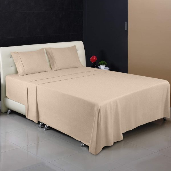 Completo Lenzuola 1 Piazza e Mezza - Spazzolata Microfibra - Una Piazza e Mezza - Beige - 1 Lenzuolo con Angoli 135x190cm,1 Lenzuolo Piatto di 225x255cm e 2 Federe 50x75cm - immagine 6