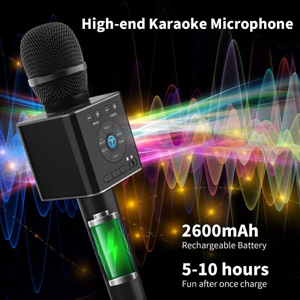 TOSING 04 Microfono Karaoke Bluetooth senza fili,Doppio altoparlante 10 W Volume +/-,USB/Aux fai da te Alti/Bassi/Eco per Adulti/Bambini Festa in casa Compleanno Natale Tutti Smartphone/Tv/Pc(Nero) - immagine 5