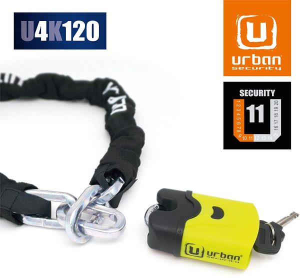 URBAN U4K120 Lucchetto Catena Antifurto, Livello 11, Moto Scooter Bici, Acciaio Cementato ?10, 120 cm - immagine 3