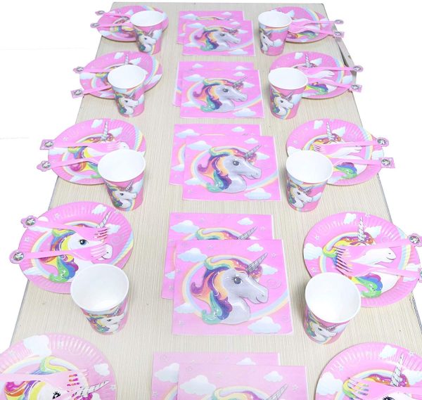 Amycute Unicorno Piatti Tovaglioli Tovaglia Bicchieri Banner - Serve 20 Ospiti, Stoviglie di Unicorno, Unicorno per Festa di Compleanno per Bambini Baby Shower - immagine 2