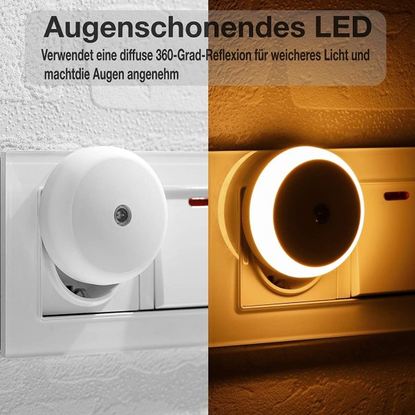 Luce Notturna LED, Con Sensore Crepuscolare, Luce Diffusa, Classe di Efficienza Energetica A, Luce Notturna per Camera da Letto, Bagno, Corridoio, Scale, Camera dei Bambini, Bianco Caldo, 2 Pezzi - immagine 9