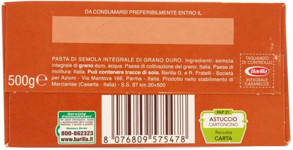 Barilla Pasta Casarecce Integrali, Pasta Corta di Semola Integrale di Grano Duro, Integrale, 500 g - immagine 4