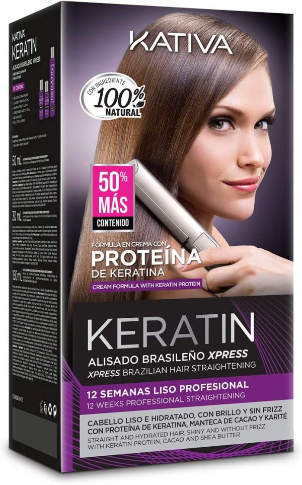 Kativa - Keratin Alisado Brasile?o, Kit Stiratura Brasiliana - Trattamento Professionale Lisciante Anti Crespo alla Cheratina, Senza Formaldeide e Solfati - con Shampoo, Balsamo e Maschera Trattamento