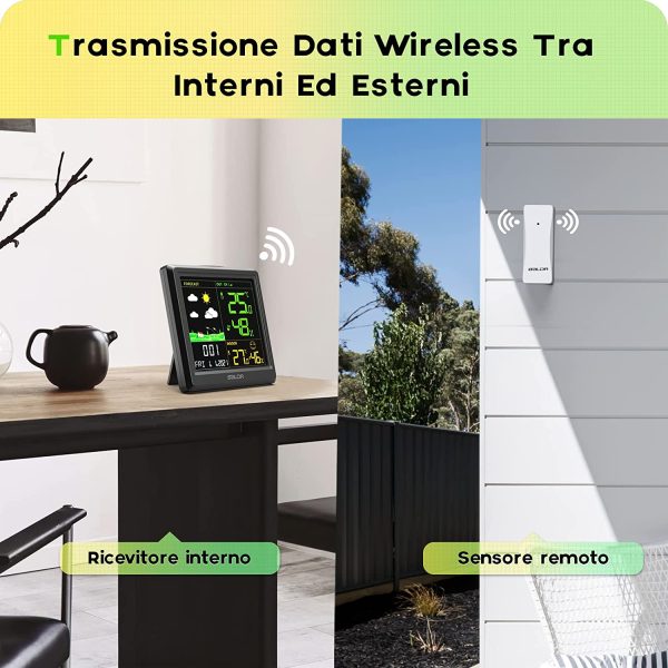 BALDR Stazione Meteo Meteorologica Wireless Con Sensori Esterni Professionali Termometro Igrometro Sveglia Con Schermo a Colori per Visualizzare Meteo, Ora, Data, Temperatura, Umidit??, Temperatura - immagine 4