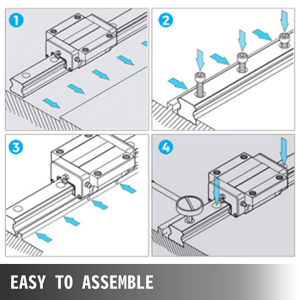 VEVOR HGH20 Guida Lineare, Set di Guide per Cuscinetti Lineari con 4 Supporti e 2 Alberi di Guida da 1500 mm, Guida Lineare in Acciaio Inox,Ideale per Fresatrici con Cuscinetto Portablocco - immagine 6