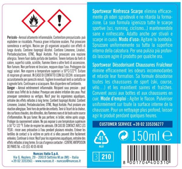 nuncas Sportswear rinfresca Scarpe Spray igienizzante - 150ml - immagine 3