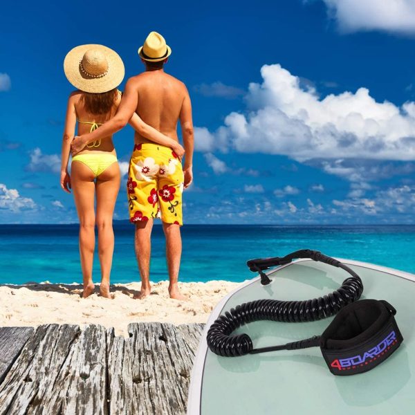 4boarder® Leashy - Surf & SUP Leash con passante per il piede per Stand Up Paddleboard | cavaliere | Tavola da surf | Tavola da surf | 8 | 10 | 11 | 12 FT di lunghezza e 5,5 | 7 | 8 mm di spessore in diversi colori nero | blu | rosa | trasparente | Straight Coiled | Chiusura in velcro | corda in TPU | corda con 2 girelle inclusi cellulare impermeabile galleggiante | Custodia protettiva per smartphone | fino a 6 pollici | impermeabile | Huawei | iPhone | Samsung Galaxy - immagine 6