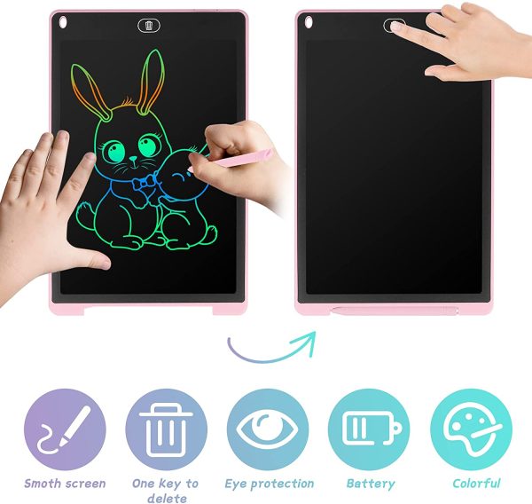 Tavoletta Grafica LCD Scrittura Colorato 12 Pollice, Elettronica Lavagna Cancellabile da Disegno con Penna, Portatile Lavagnetta per Bambini Digitale Ewriter con Pulsante Elimina, Rosa