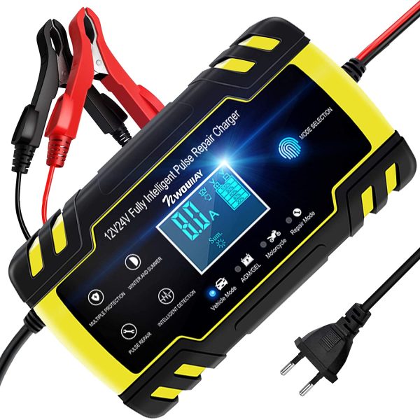 Caricabatteria Auto di Carica 8A 12V/24V Multi Protezioni di Carica Automatico Caricatore Intelligente Caricabatteria Auto Moto con Schermo LCD Touch Screen per Auto Moto Tosaerba o Barca - immagine 5