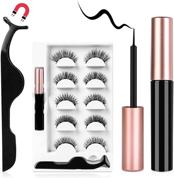 URAQT Ciglia Finte Magnetiche e Eyeliner Magnetico Kit, 5 Paia Ciglia Magnetiche Impermeabile Naturali, Set di Ciglia Finte Riutilizzabili di Effetto 3D - immagine 5