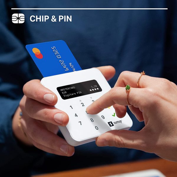 Lettore di carte SumUp Air per pagamenti con carta di debito, credito, Apple Pay, Google Pay. Dispositivo portatile contactless - avvicina soltanto la carta, il telefono o in modalit?? Chip & Pin