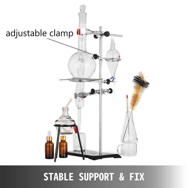 VEVOR Professional Laboratory Distillation Glass Kit 25 Pezzi, Unit?? di Distillazione del Vetro da Laboratorio, Apparecchio di Distillazione del Condensatore, Distillazione di Acqua Pura 500 ml - immagine 3