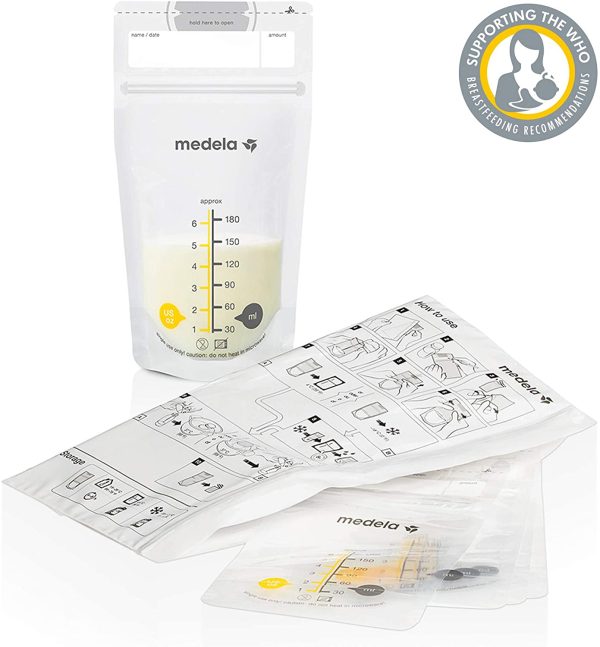 Medela Set di Sacche per la Conservazione del Latte Materno da 180 ml, Confezione da 25 Sacchetti per Raccolta del Latte Materno senza BPA con Doppia Chiusura, Congelamento e Scongelamento Rapido