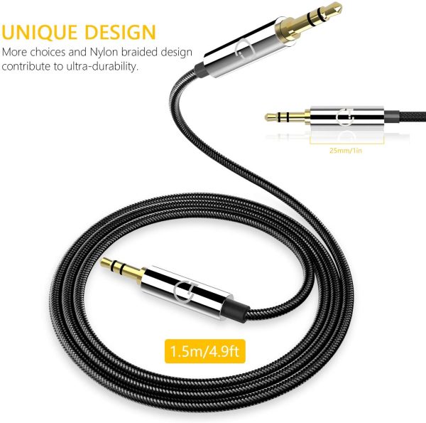 Cavo Aux, Cavo Jack in Nylon 1.5m 3,5mm Cavo Audio Jack Ausiliario Premium a Treccia Intrecciata per Cuffie, iPod, iPhones, iPads, Tablet, Home/Stereo per Auto e Altro (Argento) - immagine 6