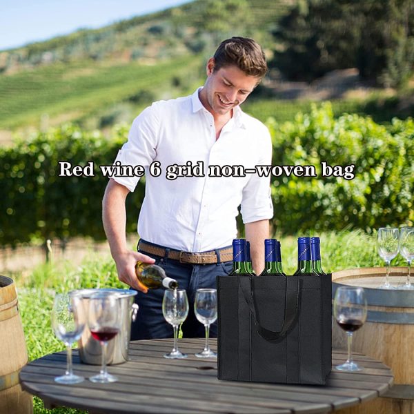 Borsa per Bottiglie Borsa Portabottiglie per 6 x 1,5L Bottiglie, Borsa Porta Bottiglie Vino 6 scomparti Portabottiglie Nero per Viaggi Picnic Feste Pacchetto Regalo - immagine 8