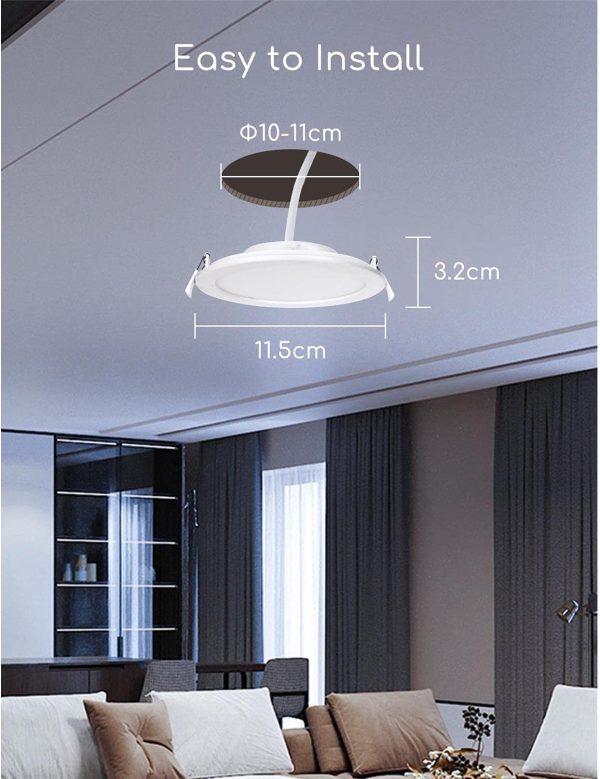 Faretti LED da Incasso Intelligenti ultrasottili, 6W. Compatibile con Alexa e Google. Luce dimmerabile da 3000-6500K. Controllo Vocale, Controllo Wi-Fi Wireless. [Classe energetica A +] - immagine 3