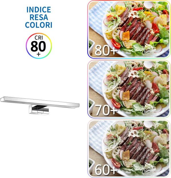 Luce LED da Specchio per il Bagno,Lunghezza 30cm,6W Equivalente a 37W,420LM,IP44 Impermeabile Resistente ad Acqua,Luce Bianca Naturale 4000K,Lampada LED Parete Lavabo,Pacco da un Pezzo - immagine 4