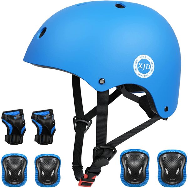 XJD Casco Bici Protezioni Set per Bambini Regolabile Gomitiere Polso Ginocchiere per Skateboard Pattini in Linea Bicicletta Protezione Bambina Certificazione CE(3-13 Anni)