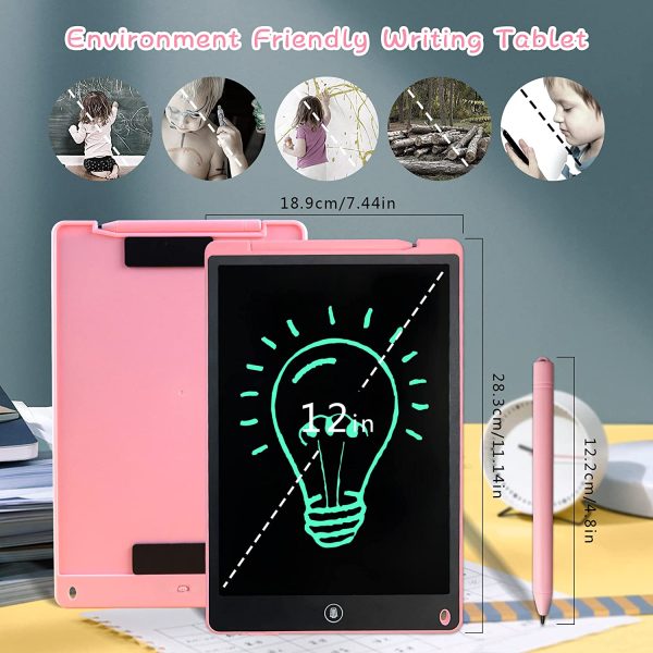 Tavoletta Grafica LCD Scrittura Digitale, 12 pollici Ewriter Tavolo da Disegno Magnetico, Elettronica LCD Writing Tablet Lavagna Cancellabile per Bambini Della Scuola Ufficio Progettist(Rosa) - immagine 5