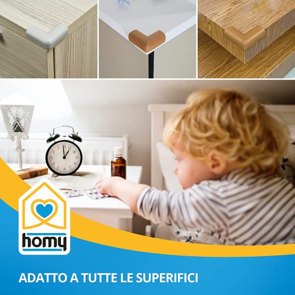 Homy Kit 12 Paraspigoli Angolari in Gomma per Bambini, Para Spigoli Bimbi per la Sicurezza della Casa, Copri Angoli Primi Passi Neonato, Protezione Angolare Paracolpi, Coprispigoli Anti Urto (Bianco) - immagine 2