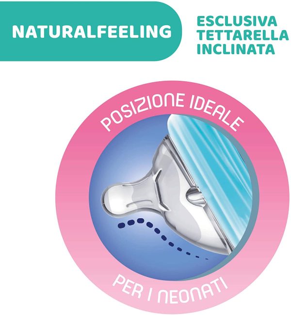 Chicco NaturalFeeling Biberon Anticolica 0+ Mesi, 150 ml, con Tettarella Inclinata in Morbido Silicone e Doppia Valvola, Allattamento Naturale e Istintivo, Azzurro - immagine 5