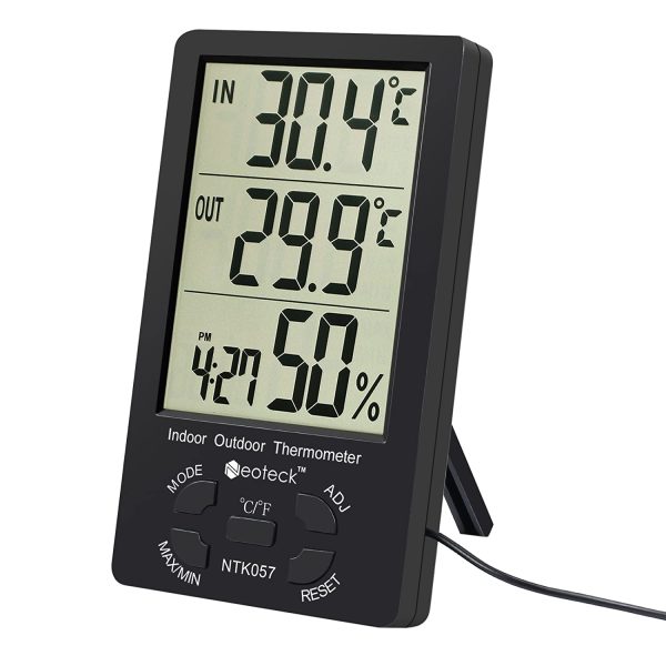 Neoteck Digitale LCD Termometro Igrometro Interno Esterno Misuratore Temperatura Umidit?? Valore Min/Max con Funzione Sveglia e 1.5M Filo di Sensore per Controllo di Aria Condizionata -Nero - immagine 4