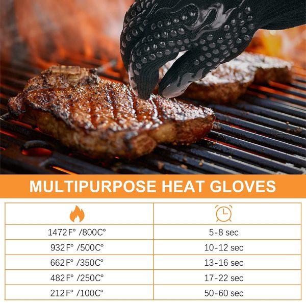 Guanti da Forno, Guanti Barbecue Resistenza al Calore Fino a 800??C, Accessori BBQ Ingnifughi per Griglia, Camino, Cottura al Forno, Cucina (1 Paio - Nero) - immagine 3