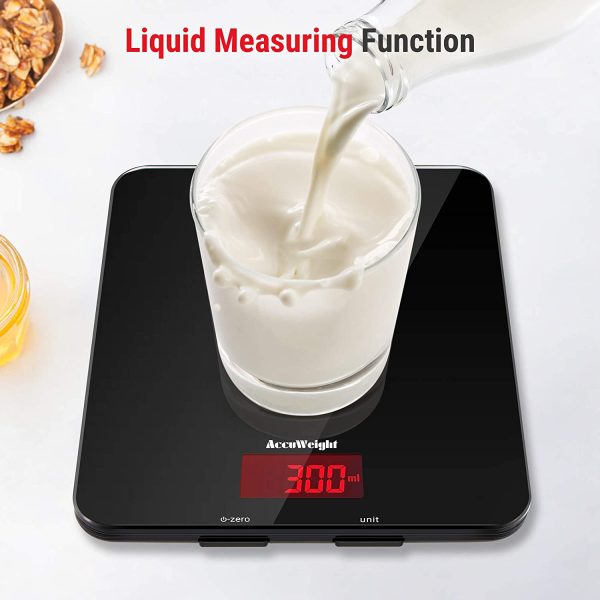 ACCUWEIGHT Bilancia da Cucina Digitale Con Funzione Peso Tara Bilancia Alimenti Elettronica Multifunzione con Display LCD per Pesare Cibo Liquidi Fino a 5 kg / 11 lbs Superficie in Vetro Temperato - immagine 3