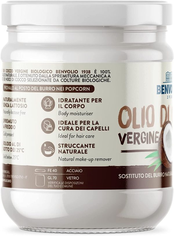 Olio di Cocco Biologico, Benvolio 1938 200 ml, Olio di Cocco Alimentare per Keto Diet Bulletproof Coffee, Sostituto Burro Senza Lattosio. Olio di Cocco per Capelli, Corpo e Struccante, Coconut Oil - immagine 5