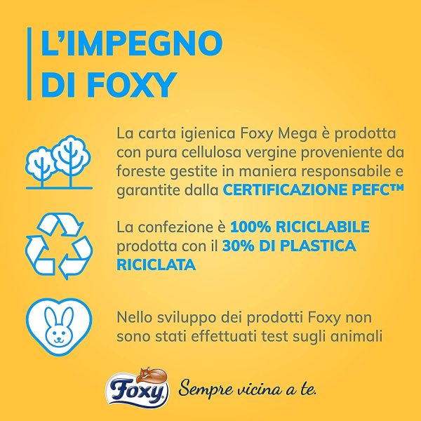 Foxy Mega | Carta igienica lunga durata | 4 rotoli | 500 strappi per rotolo | Carta 100% certificata PEFC? | Decorata | Confezione 100% riciclabile - immagine 2