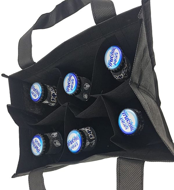 Borsa per Bottiglie Borsa Portabottiglie per 6 x 1,5L Bottiglie, Borsa Porta Bottiglie Vino 6 scomparti Portabottiglie Nero per Viaggi Picnic Feste Pacchetto Regalo - immagine 3