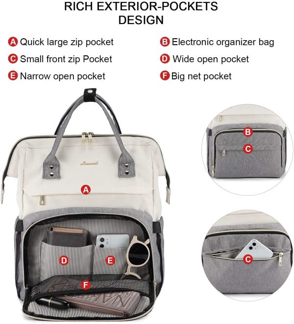 Zaino Porta PC Donna, Zaino Antifurto Impermeabile Donna, Zaino per Laptop Portatile 17 Pollici, Zaino per Viaggi Affari, Beige e Grigio - immagine 4