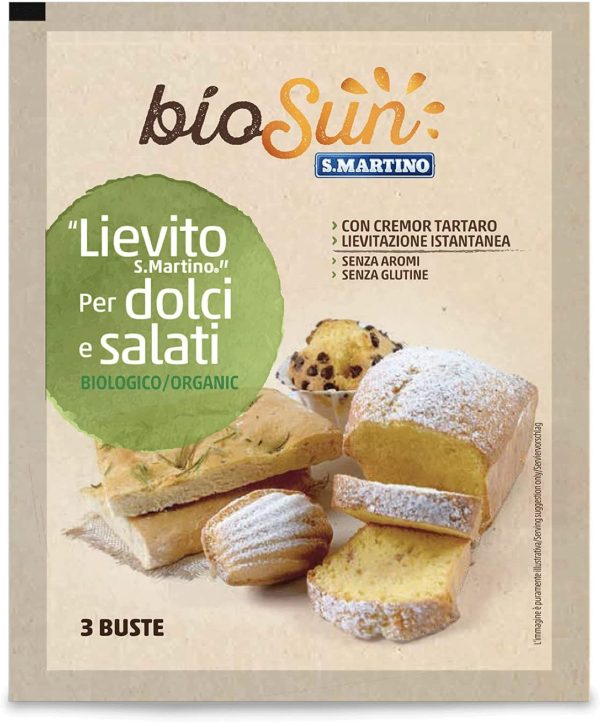 BIOSUN - Lievito Biologico a Lievitazione Istantanea, ideale sia per Dolci che per Salati, con Cremor Tartaro Naturale, 3 Buste da 16 g l'una, 48g tot, Senza Glutine, Vegano, Made in Italy - immagine 3