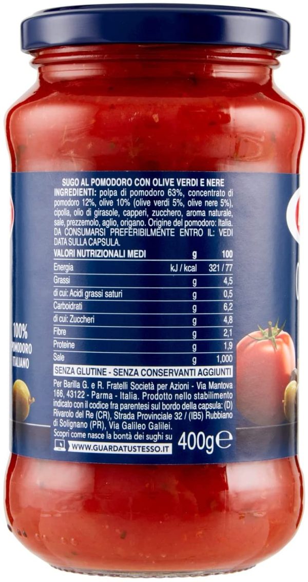 Barilla Sugo Pronto di Pomodoro 100% Italiano con Olive Nere, Olive Verdi e Olio Extravergine d'Oliva, 400g - immagine 9