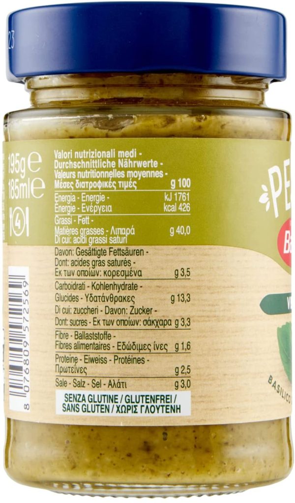 Barilla Pesto al Basilico 100% Vegetale, Pesto Vegano con Basilico Italiano, Senza Aglio, Senza Glutine e Senza Formaggi, Naturalmente Senza Lattosio, Sugo Pronto per Pasta, 195 g - immagine 6