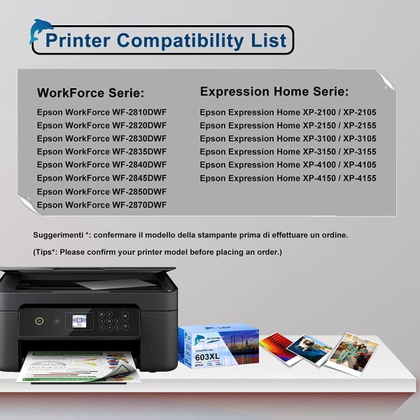 603XL Cartucce Compatibili per Epson 603 XL Multipack per Expression Home XP-2100 XP-2105 XP-3100 XP-4100 Workforce WF-2810 WF-2830 WF-2850 (2 Nero, 1 Ciano, 1 Magenta, 1 Giallo) - immagine 4