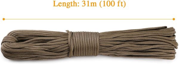 WILDKEN Corda Paracord per Paracadute, 31m (100ft), Corda Universale di Sopravvivenza Corda Militare per Sport Outdoor Pesca Campeggio Nautica - Non Adatta per Arrampicata - immagine 8