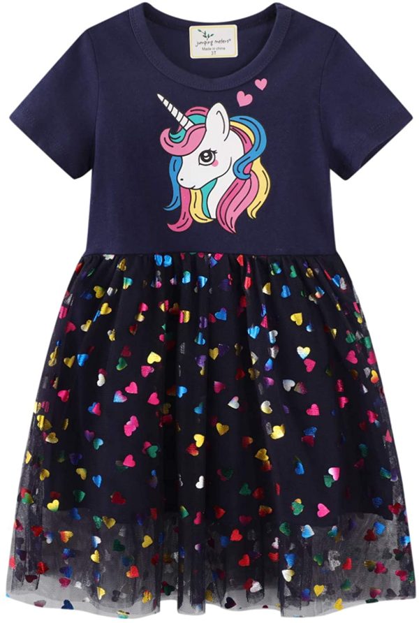 Vestito Bambina Cotone ? Vestito Unicorno Principessa Bambina Abito Bimba Ricamo Floral Striscia Cartoon Animale Casuale Manica Lunga & Manica Corta Vestito T-Shirt - immagine 6