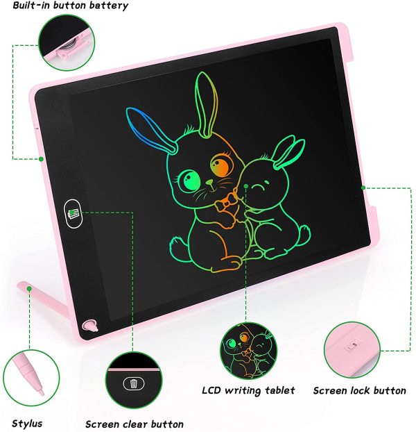 Tavoletta Grafica LCD Scrittura Colorato 12 Pollice, Elettronica Lavagna Cancellabile da Disegno con Penna, Portatile Lavagnetta per Bambini Digitale Ewriter con Pulsante Elimina, Rosa - immagine 6