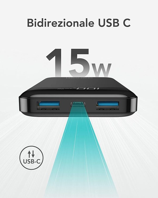 Powerbank 10400mAh, USB C Caricabatterie Portatile con LED Digitale Display Batteria Esterna Portatile con 2 ingressi e 3 uscite da 5V/3A per Huawei Xiaomi Smartphone.(Nero) - immagine 2