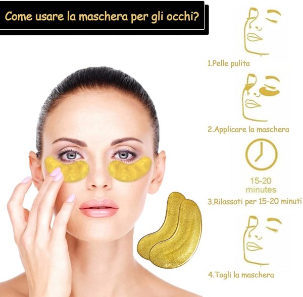 Maschera per Gli Occhi al Collagene in Gel di Cristallo Oro 24K Maschera per la cura degli occhi Acido ialuronico Gel Anti Aging Anti rughe idratanti Rimuovi borse per gli occhi Occhiaie Linee sottili