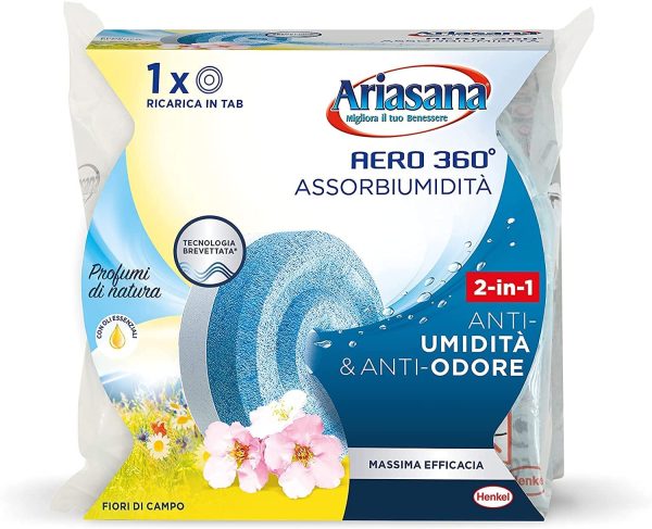 Ariasana Aero 360?? Ricarica TAB Fiori di Campo per Dispositivo Aero 360?? Kit, Assorbi Umidit?? in Tab al Profumo di Natura, Elimina Umidit?? e Cattivi Odori, 1 TAB da 450g