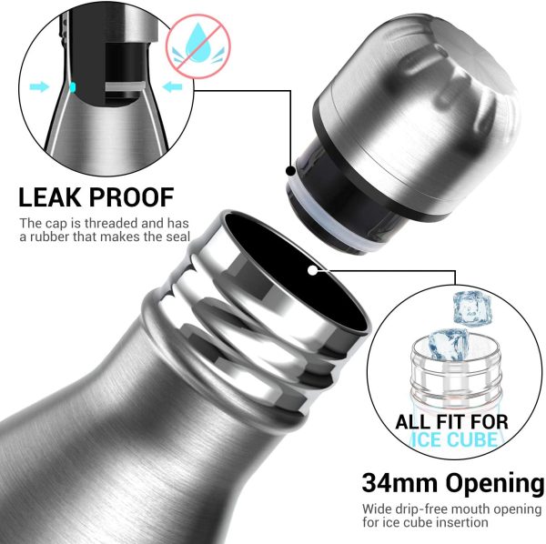 Sportneer Borraccia Termica in Acciaio Inox, Portatile Borraccia Acqua 500ml/750ml, Doppia Parete in Acciaio Inox Coibentato Bottiglia di Acqua, Bottiglia Sportive Thermos, Facile da Pulire - immagine 2