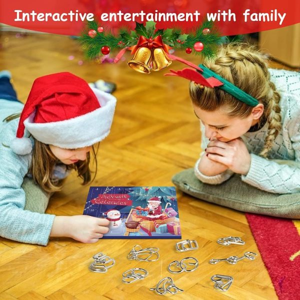 Calendario dell'Avvento 2021, 25pcs Rompicapo in Metallo, Calendario del Conto alla Rovescia di Natale, Giochi Rompicapo per Bambini Sorpresa Regalo di Natale per Bambini e Adulti - immagine 2