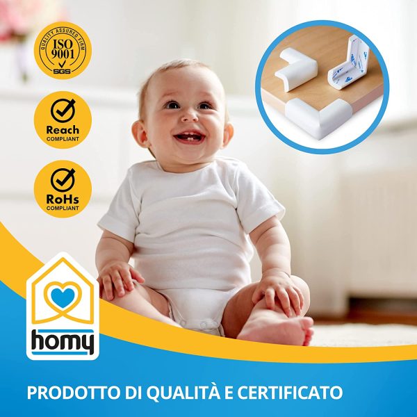 Homy Kit 12 Paraspigoli Angolari in Gomma per Bambini, Para Spigoli Bimbi per la Sicurezza della Casa, Copri Angoli Primi Passi Neonato, Protezione Angolare Paracolpi, Coprispigoli Anti Urto (Bianco) - immagine 5