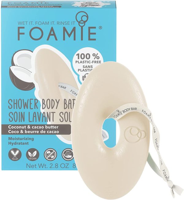 Foamie Gel doccia solido per pelle secca con estratto di cacao e olio di cocco idratante per la pelle senza plastica 100% vegano e effeto massaggio 80g - immagine 2