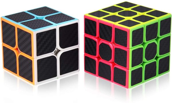 ROXENDA Speed Cube Set, [2 Pezzi] Magic Cube Set di 2x2 3x3 Cube, Tornitura Facile & Gioco Regolare - Cubo Magico in Fibra di Carbonio