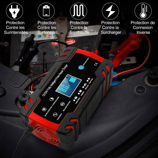 Mantenitore di Carica Auto 12V/24V 8A, Intelligente Automatico Caricabatterie Manutentore per Auto Moto Camion AGM Batteria con Schermo LCD - immagine 4