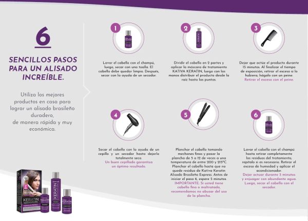 Kativa - Keratin Alisado Brasile?o, Kit Stiratura Brasiliana - Trattamento Professionale Lisciante Anti Crespo alla Cheratina, Senza Formaldeide e Solfati - con Shampoo, Balsamo e Maschera Trattamento - immagine 4