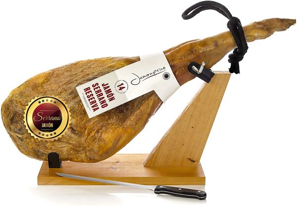 Prosciutto Spagnolo Serrano Riserva + Porta Prosciutto + Coltello 6.2 - 6.8 Kg - Jamon Serrano Crudo - immagine 6